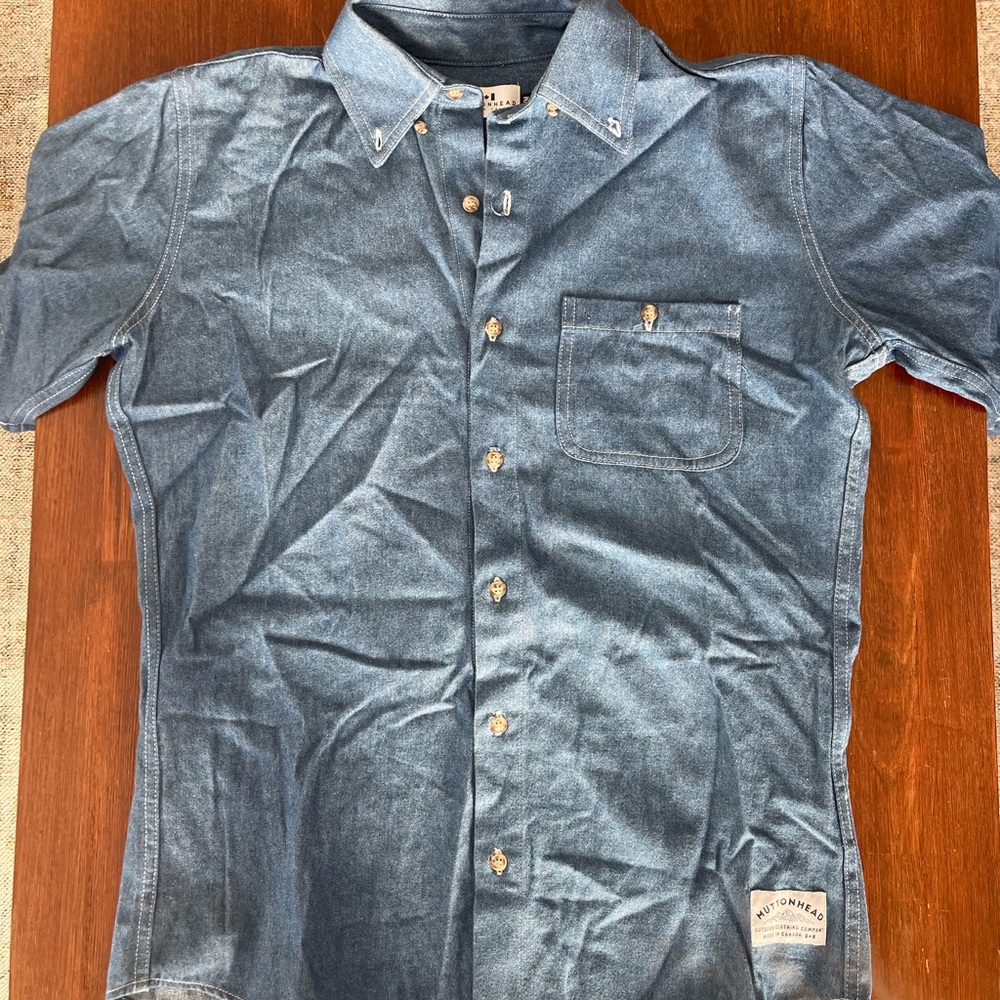 muttonhead denim shorts sleeve button up